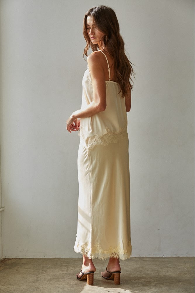 Creamy Yellow Satin Midi