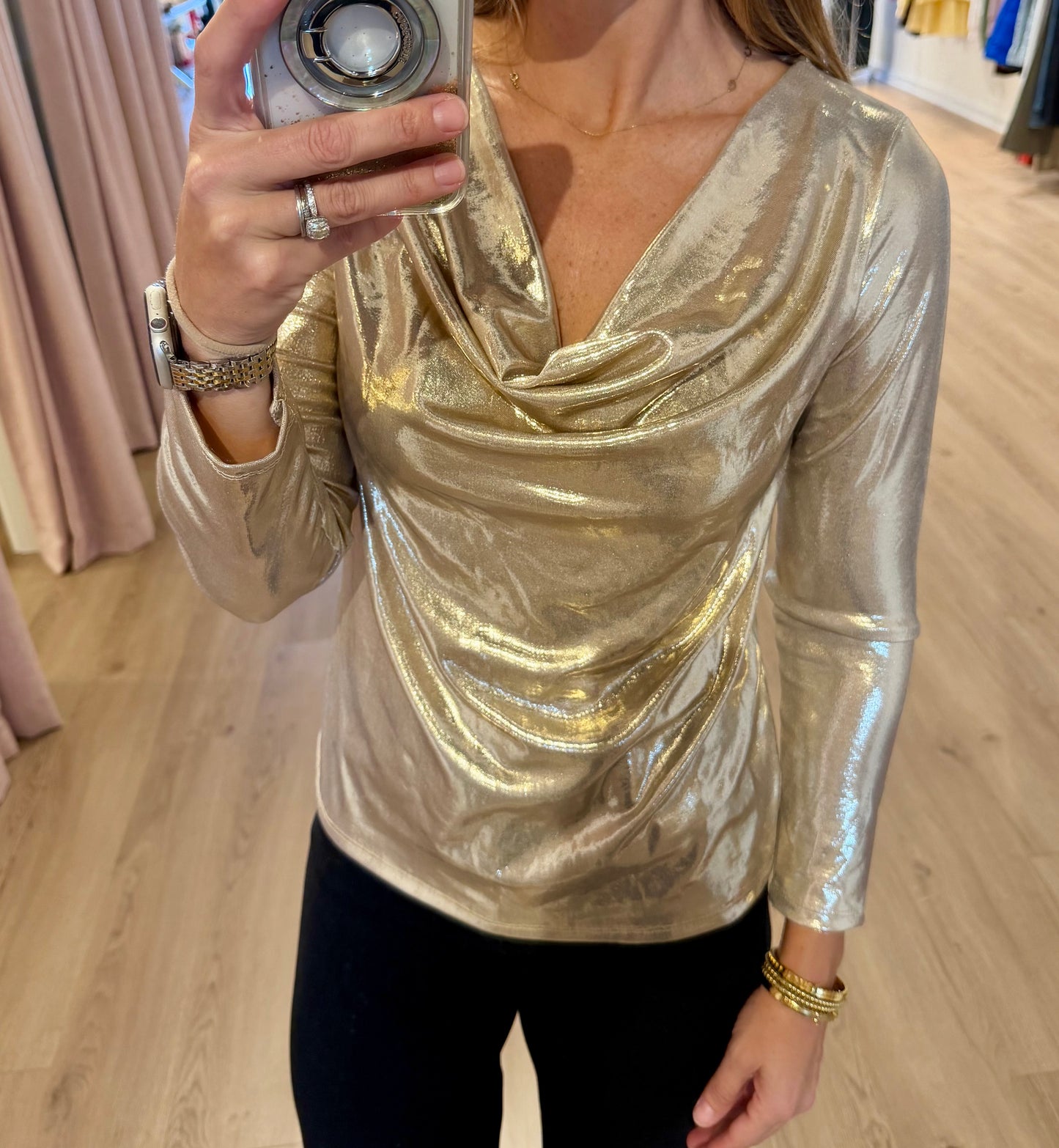 Shiny Gold Cowl Neck Top