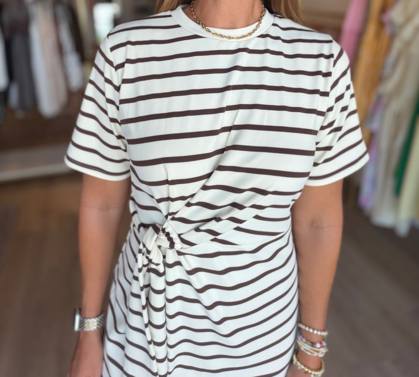 Tie Stripe Midi Dress