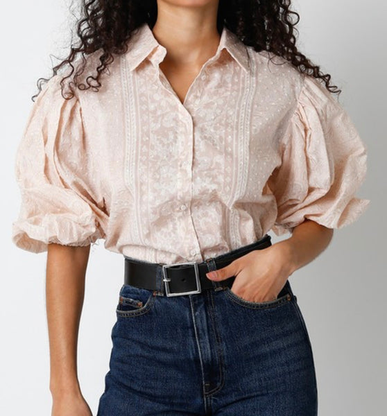 Puff sleeve button up