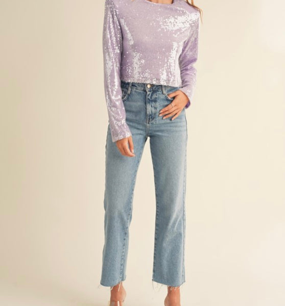 Lilac sequin crop top