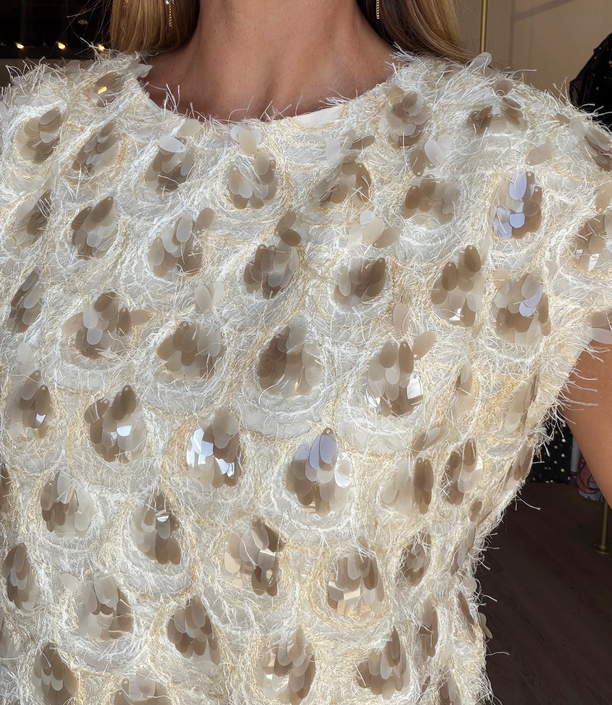 Textured & Sequin Cap Top