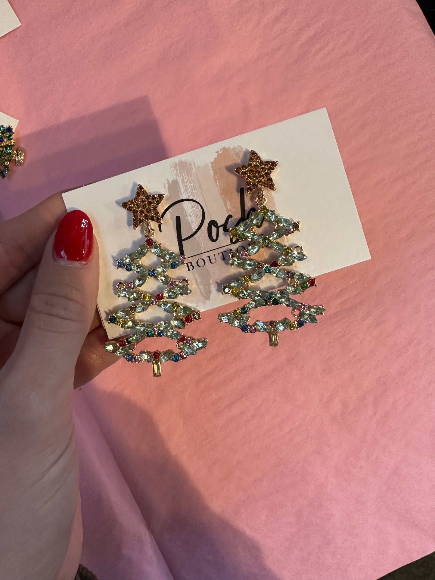 The Rhinestone Christmas Tree Earring