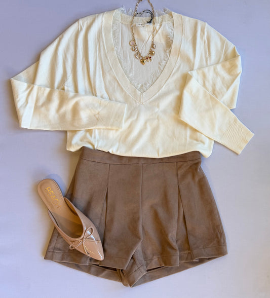 Pleated Suede Short