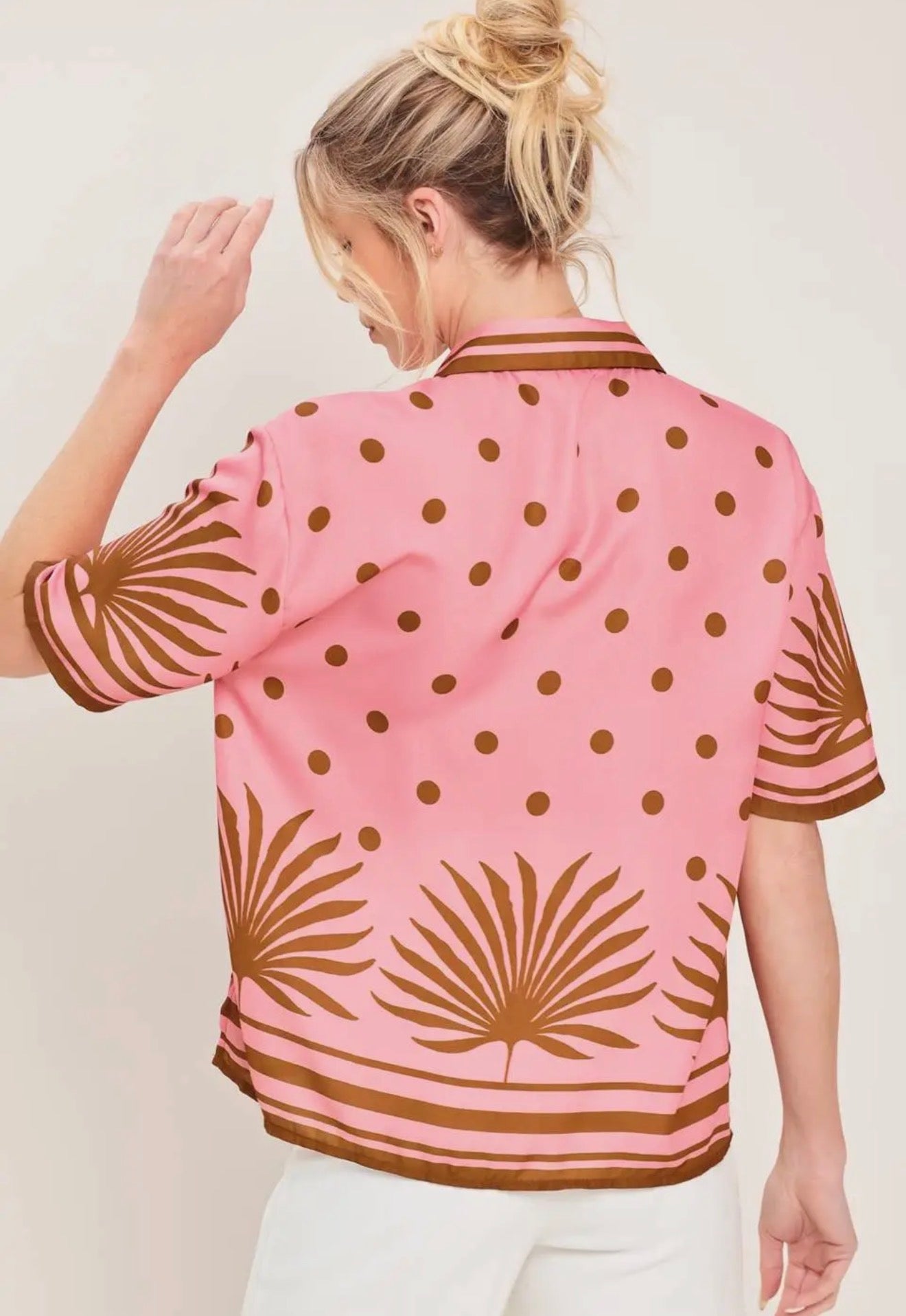 Pink Palm Button Up