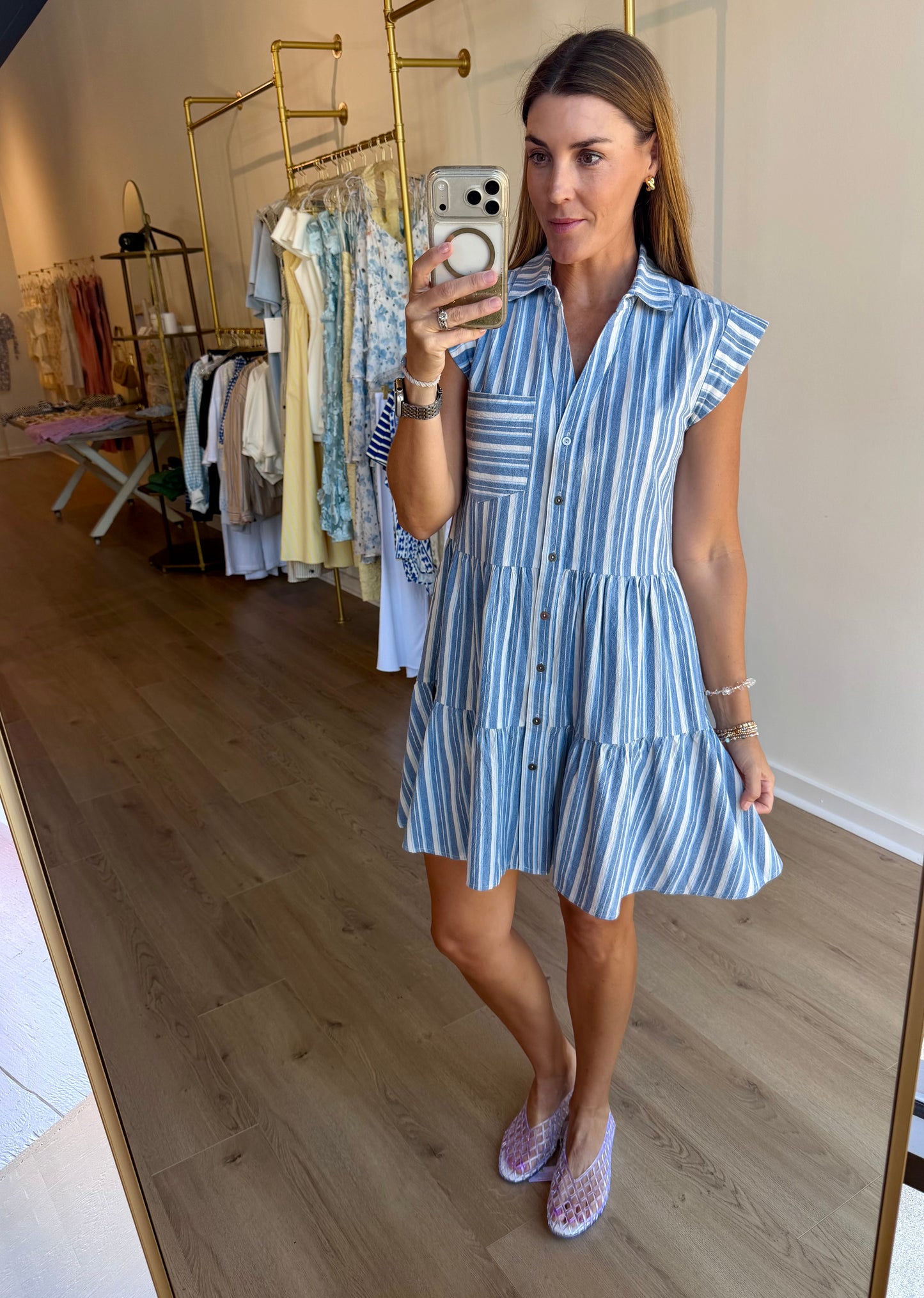 Button Down Tiered Dress