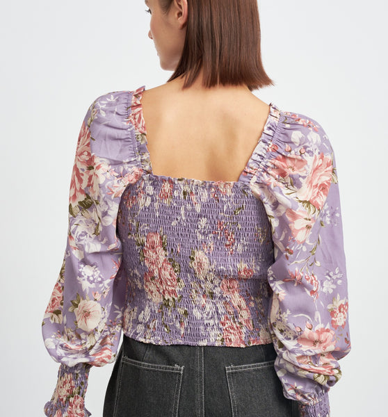 dusty lilac floral blouse