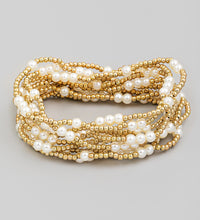 Pearly and Gold Beaded Bracelet Stack