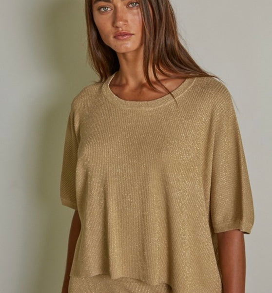 Gold Ribbed Knit Sweater