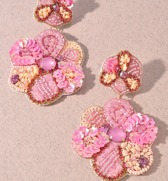 Floral Pink Drop Earring
