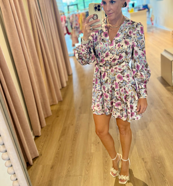 Satin Florals Wrap Dress