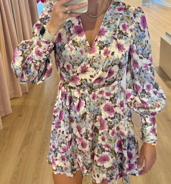 Satin Florals Wrap Dress