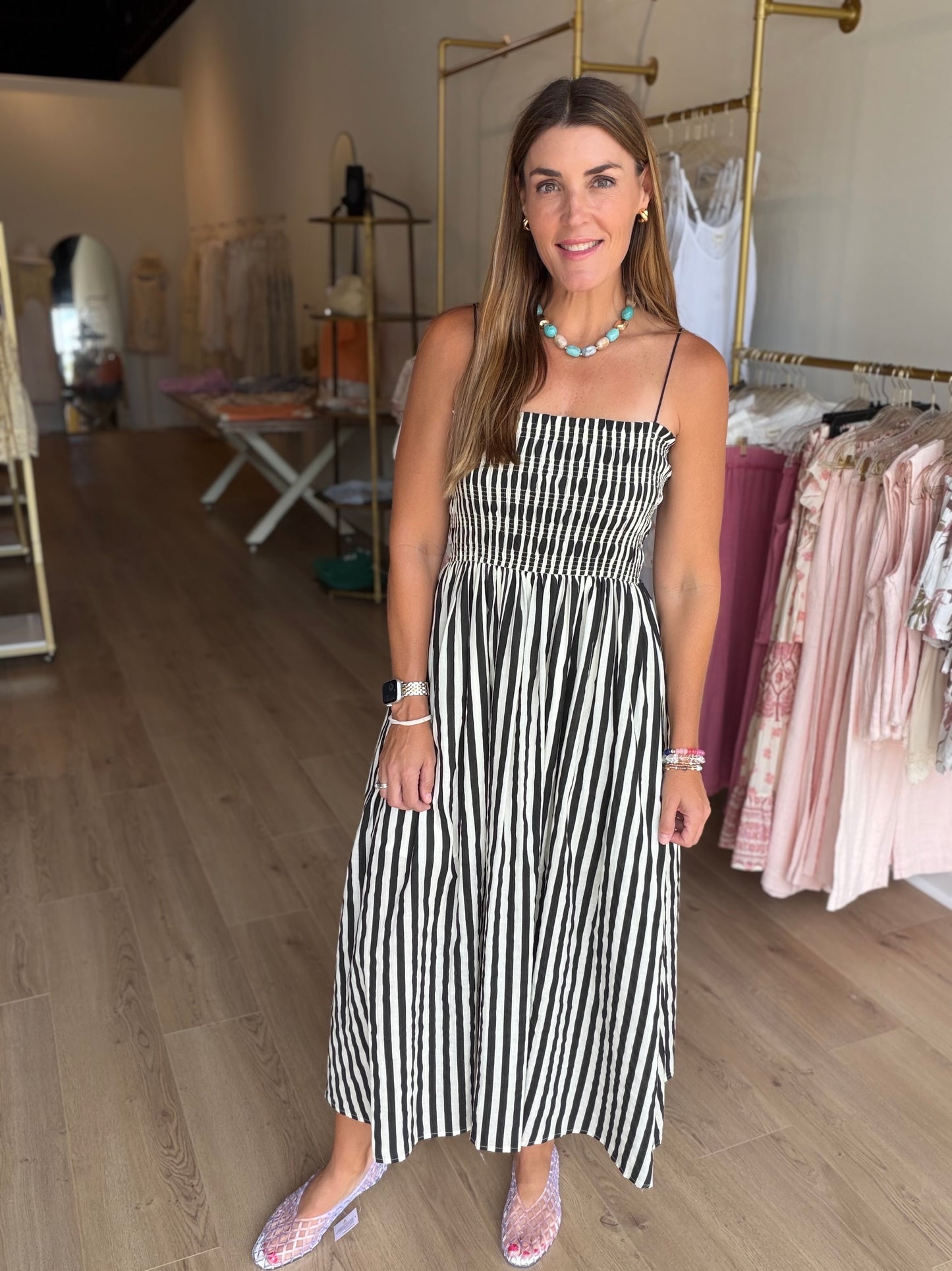 Smocked Stripe Midi