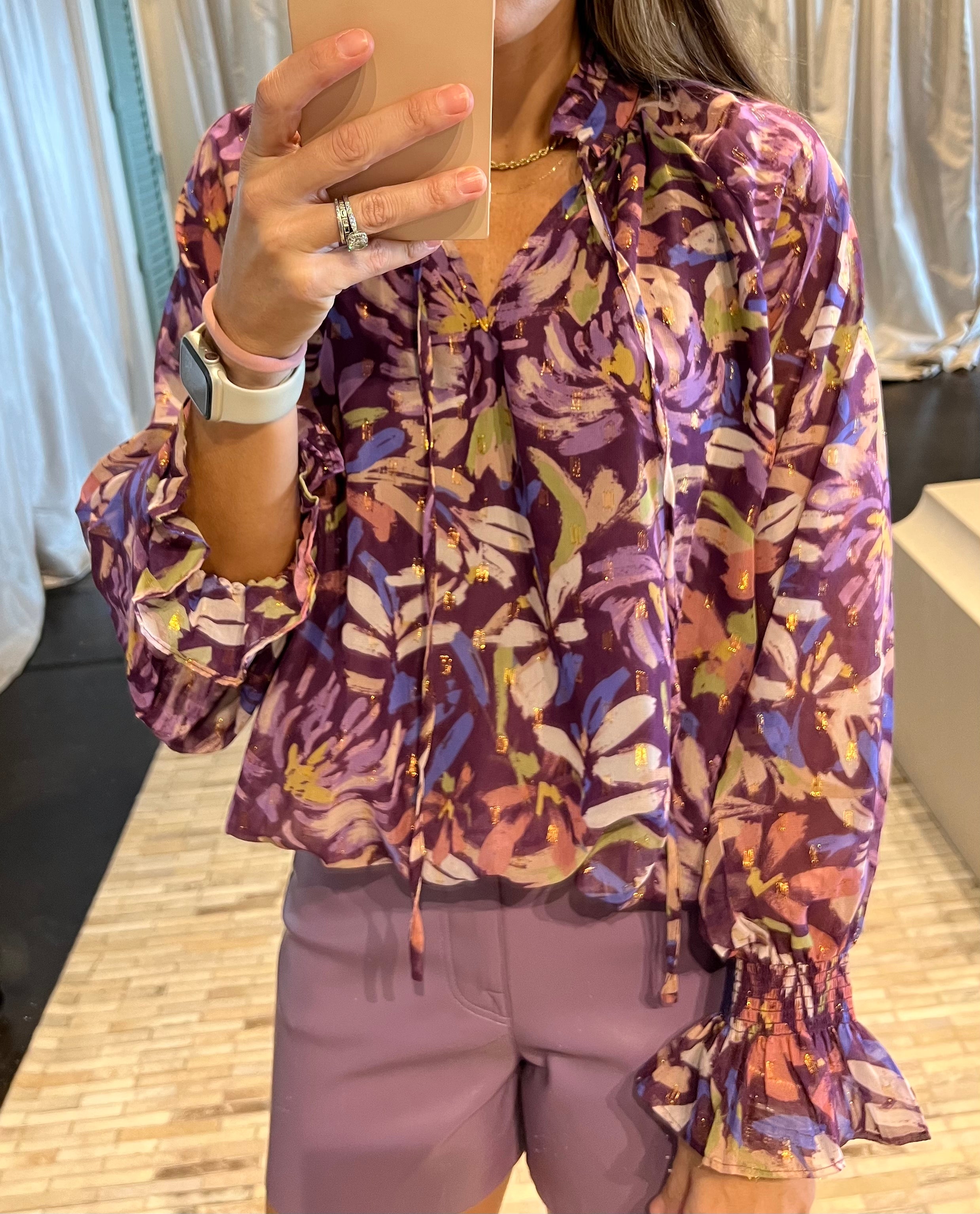 purple foil blouse