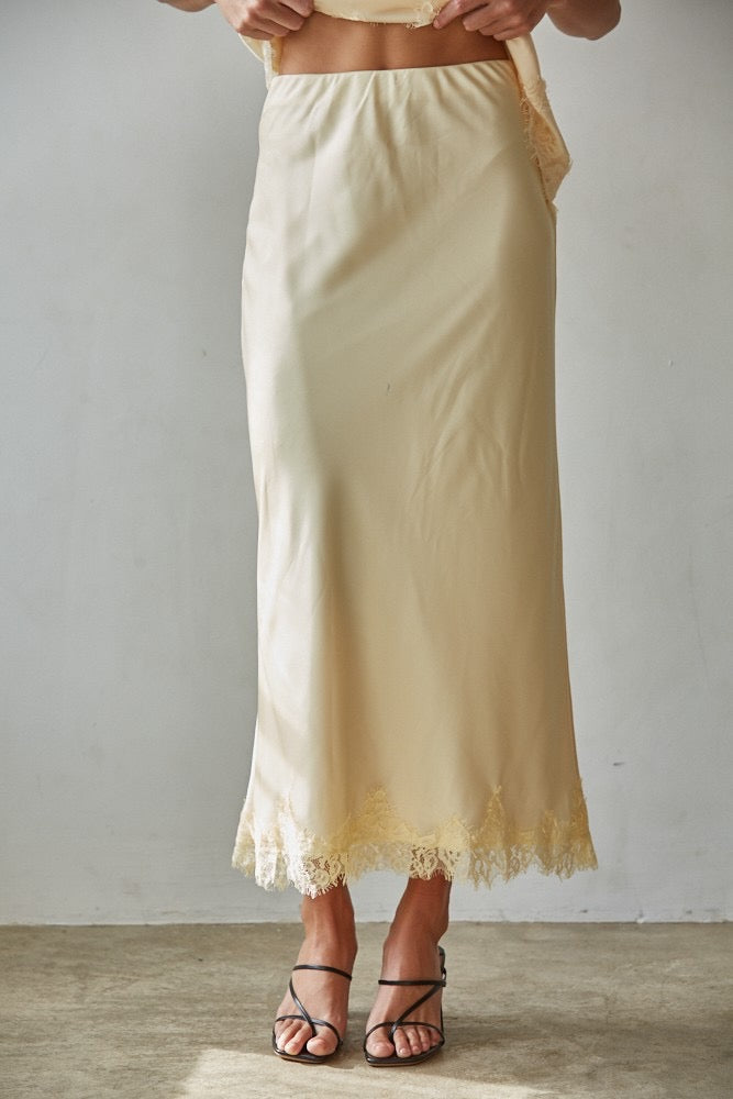 Creamy Yellow Satin Midi