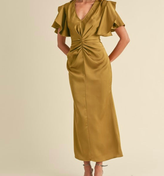 ruched satin midi