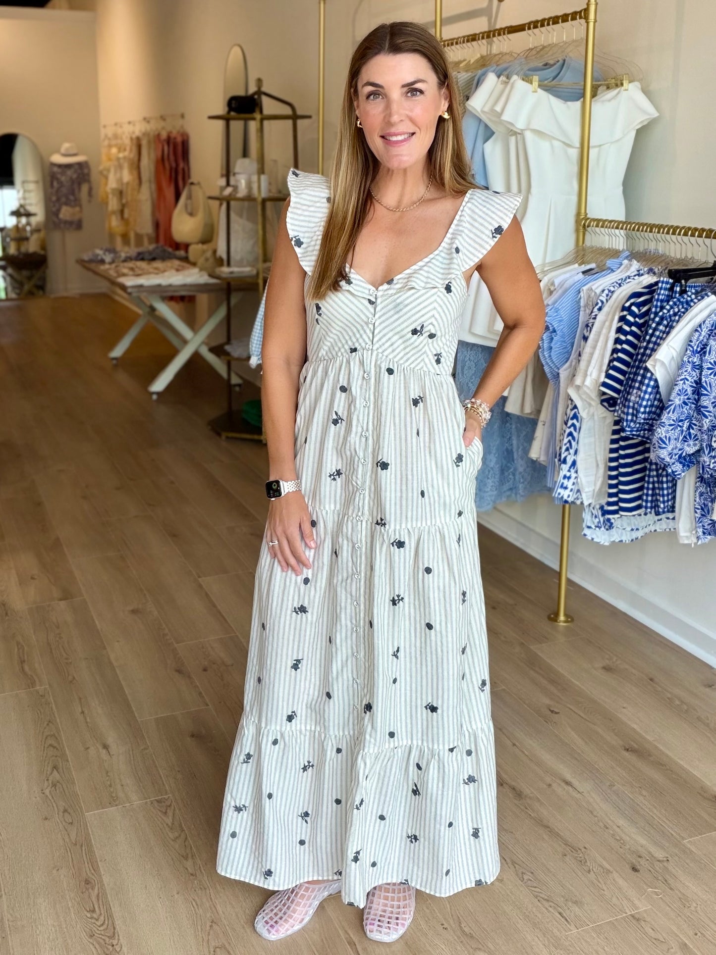 Striped Tiered Midi