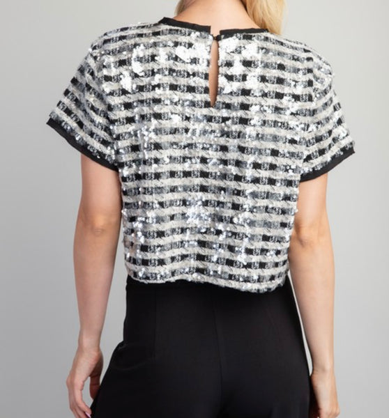 sequin houndstooth top