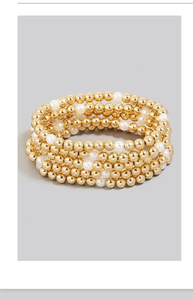 gold & pearl bracelet set