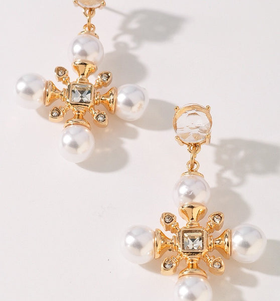 Cross Pearl Accent Earring