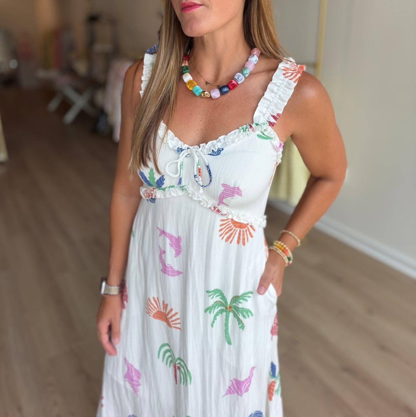 Ruffle Printed Midi