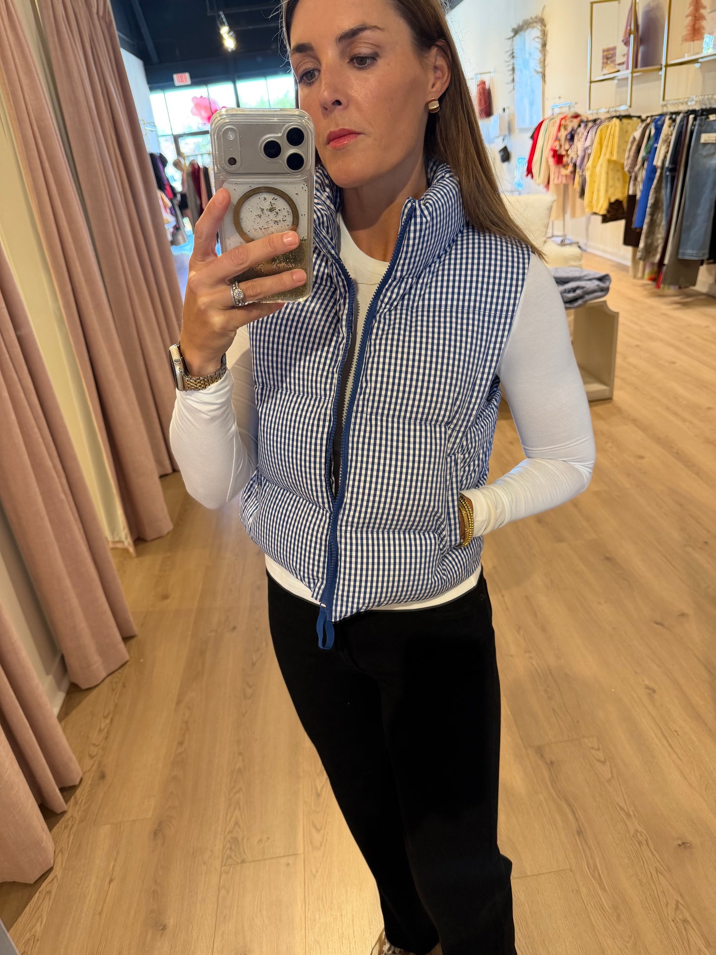 Gingham Puffer Vest