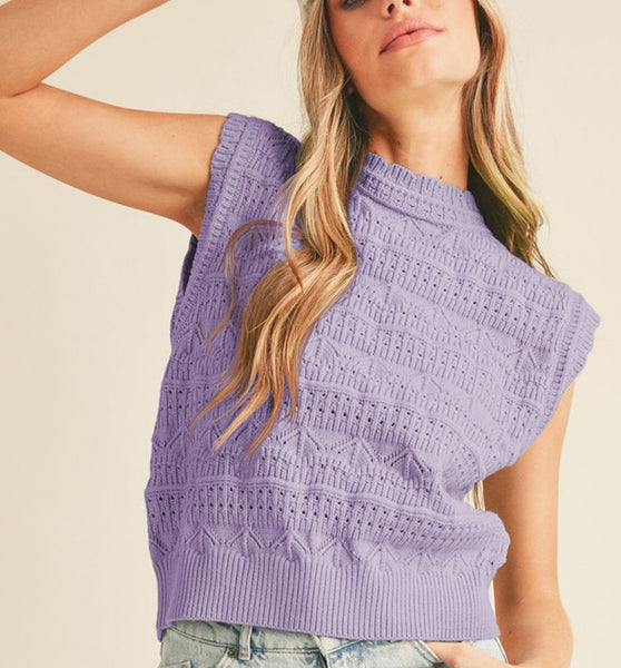 Pointelle Purple Vest