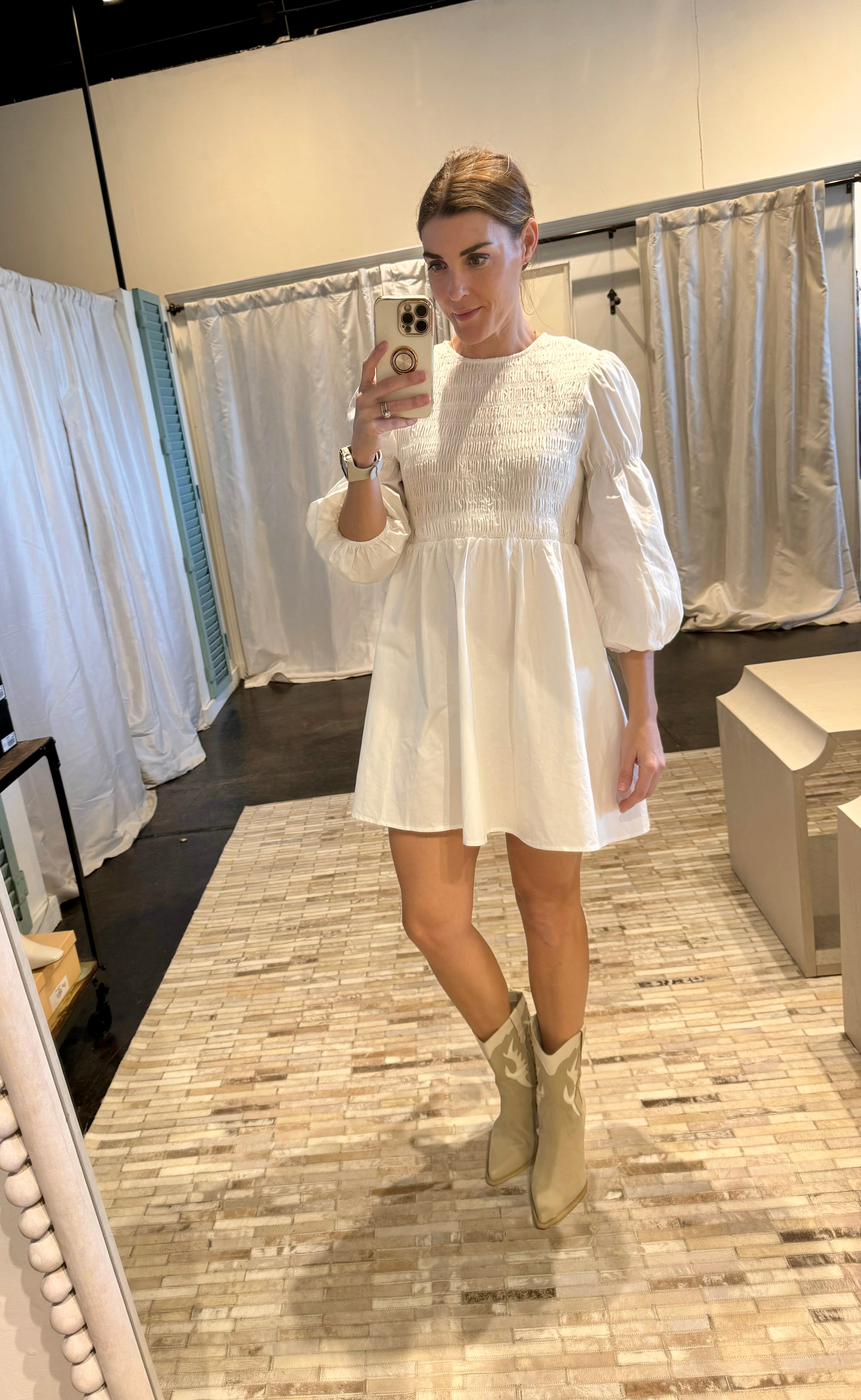 White Ruched Mini Dress