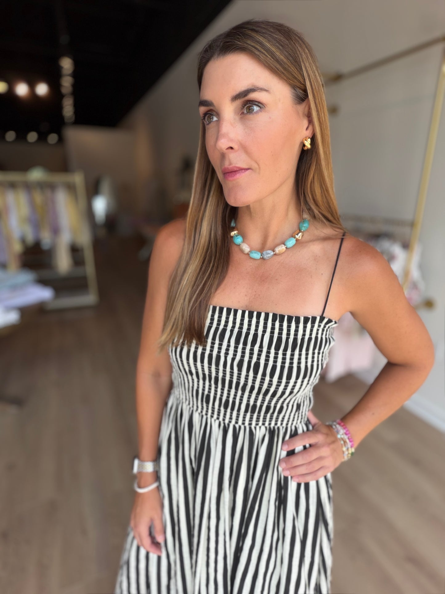 Smocked Stripe Midi