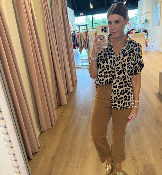 leopard button up