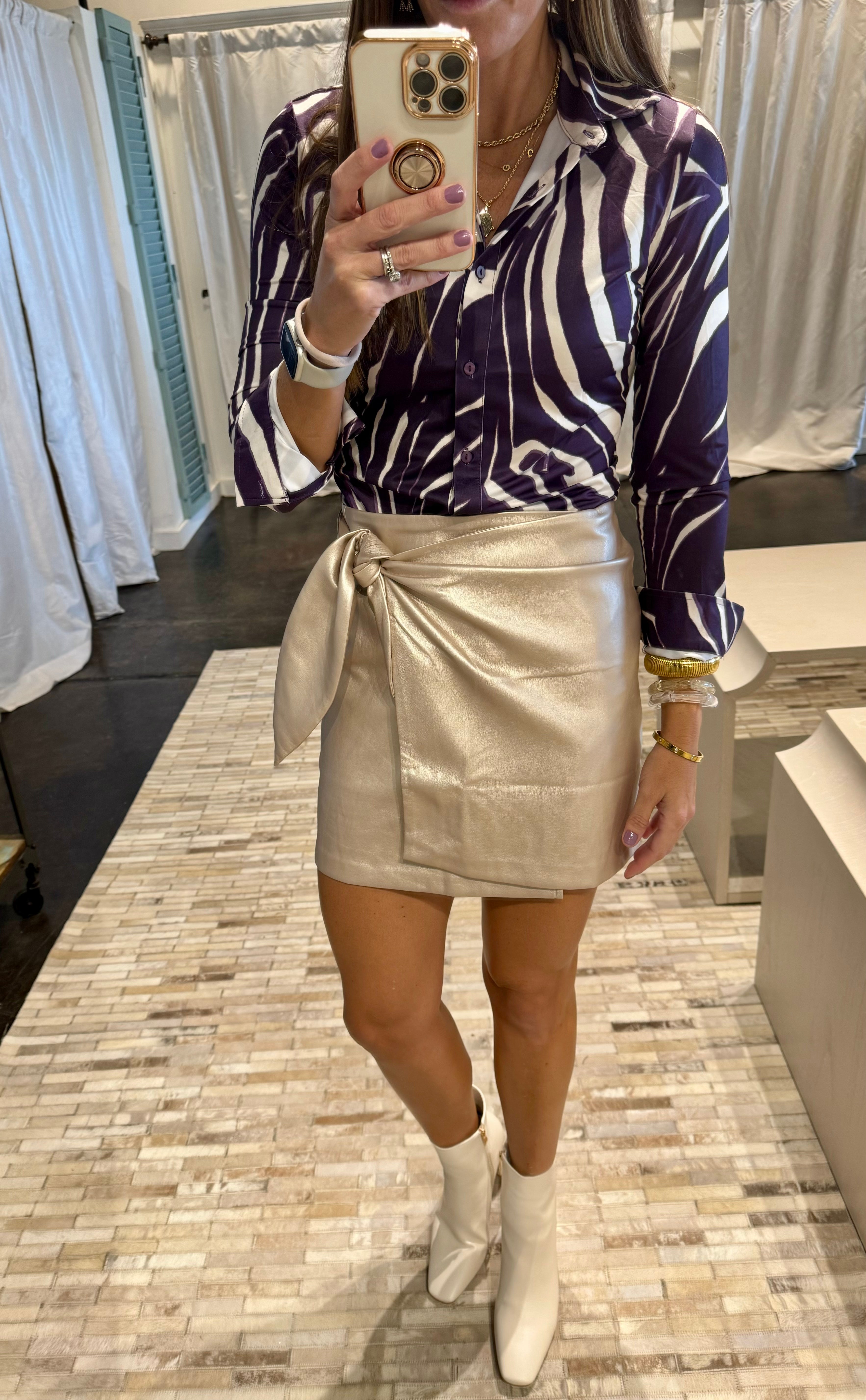 wrap faux leather skirt