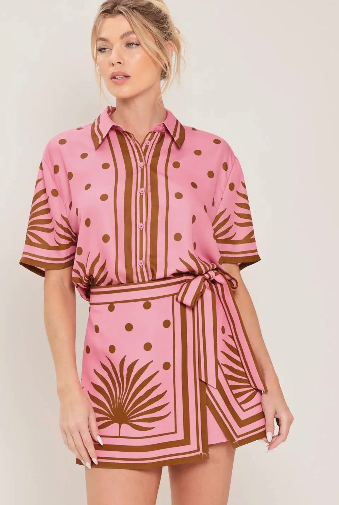 Pink Palm Button Up