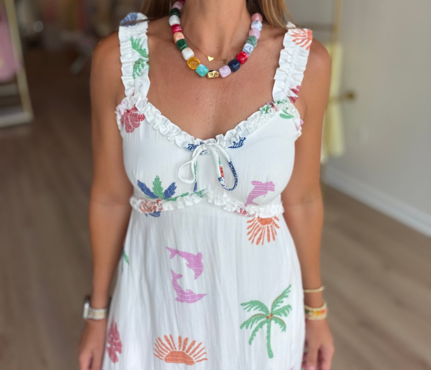 Ruffle Printed Midi