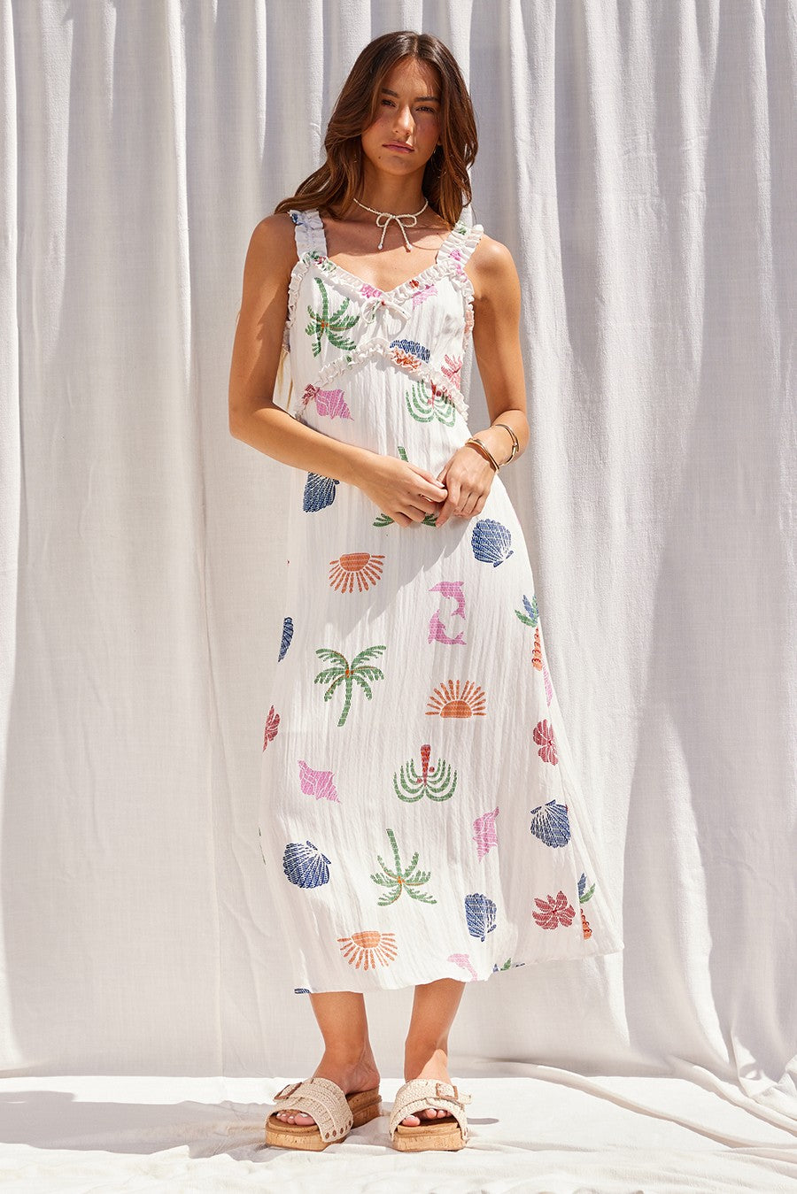Ruffle Printed Midi