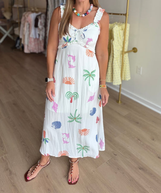 Ruffle Printed Midi