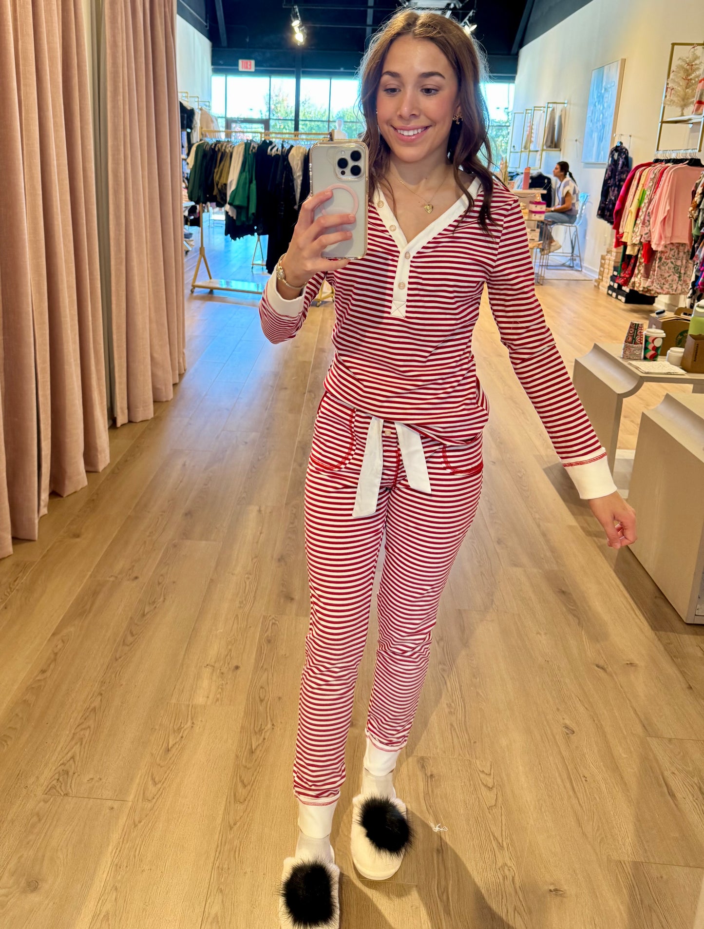 henley stripe pj set