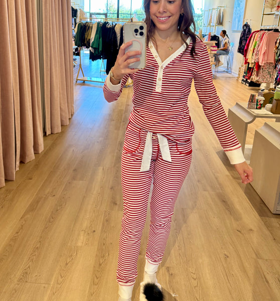 henley stripe pj set