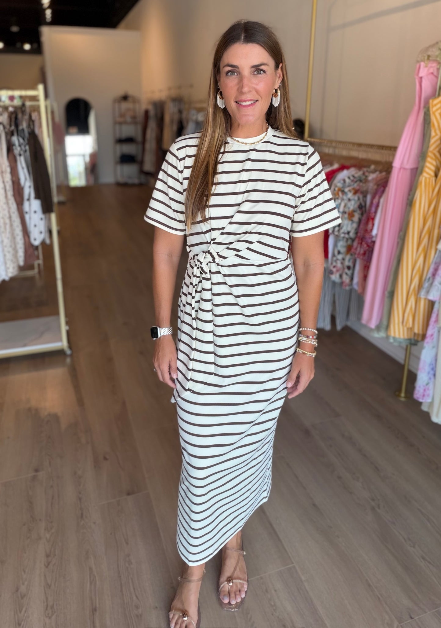 Tie Stripe Midi Dress