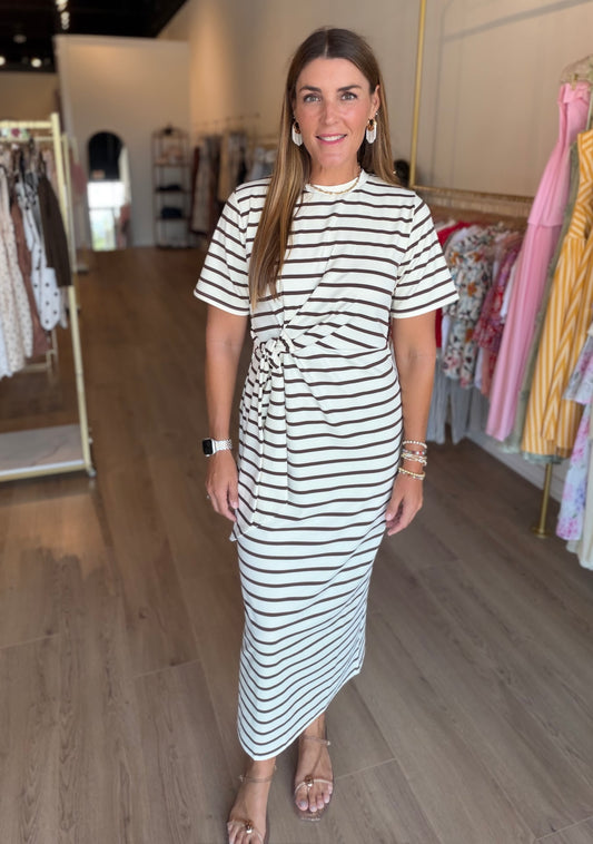 Tie Stripe Midi Dress