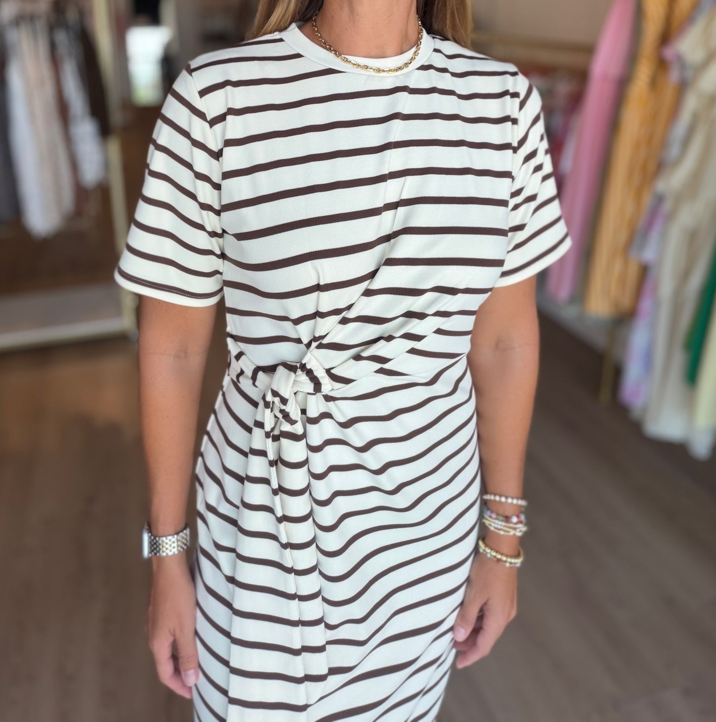 Tie Stripe Midi Dress