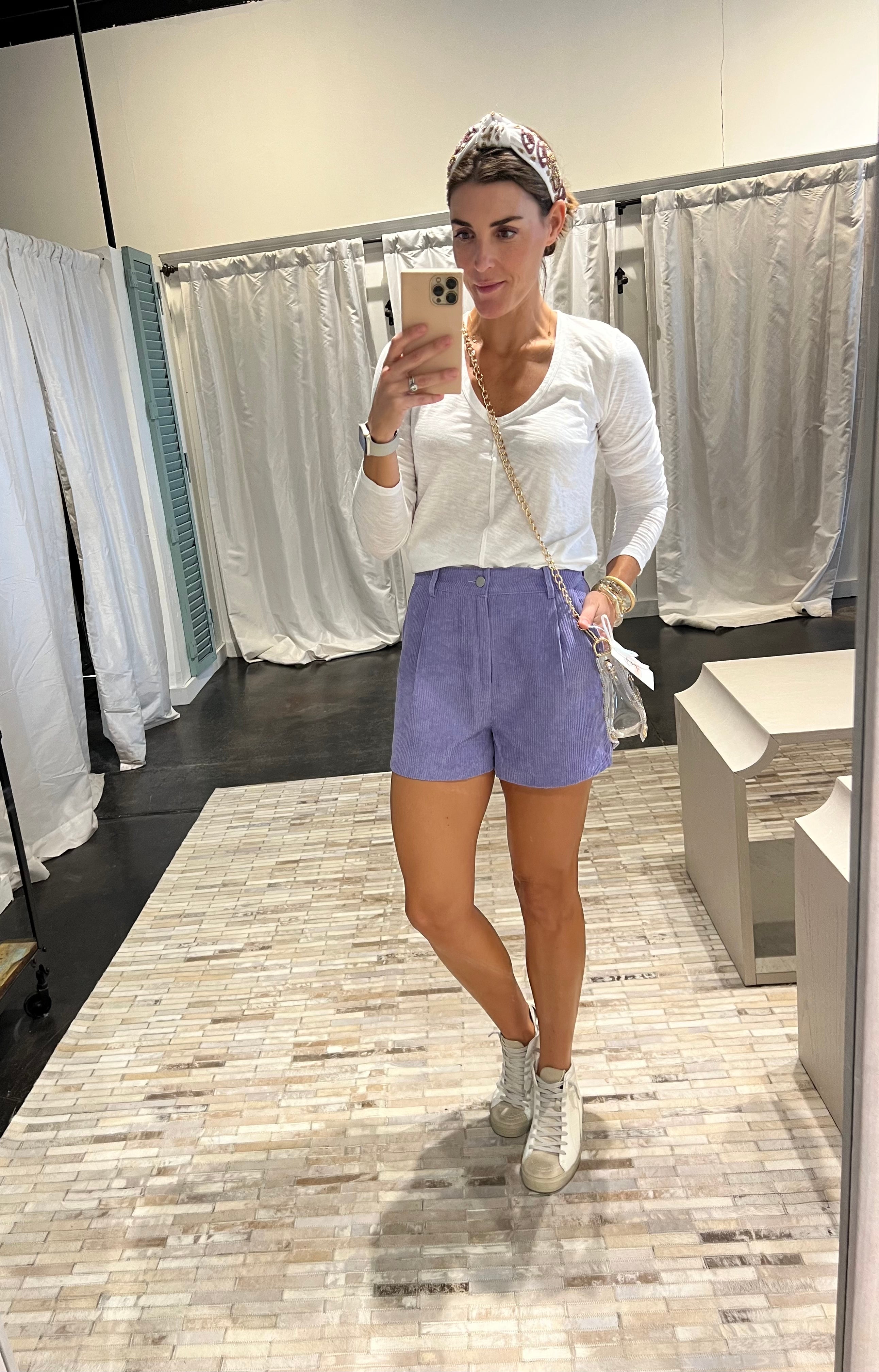 lavender cord shorts