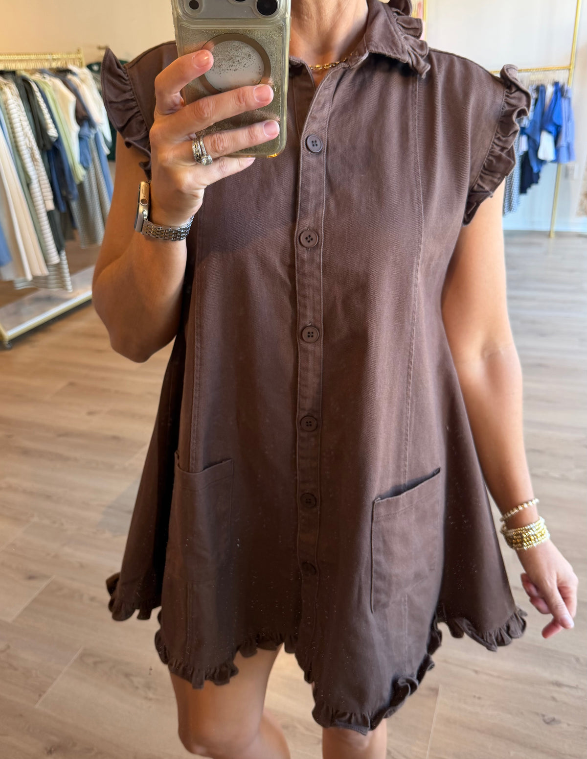 Neutral Ruffle Button Mini