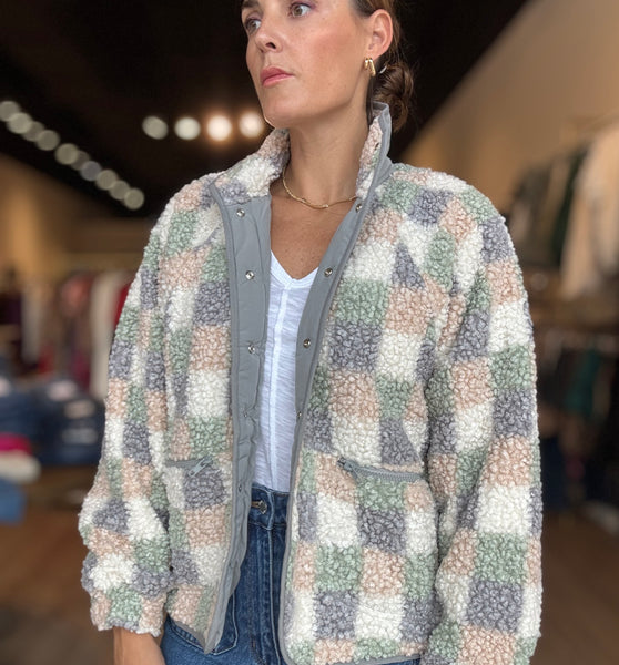 checkered sherpa jacket