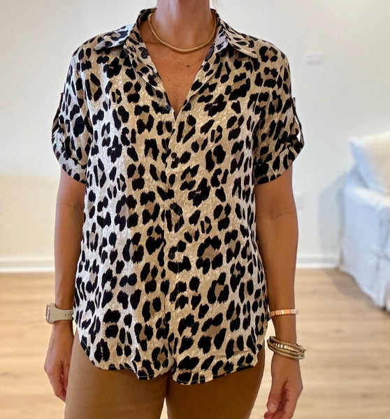 leopard button up