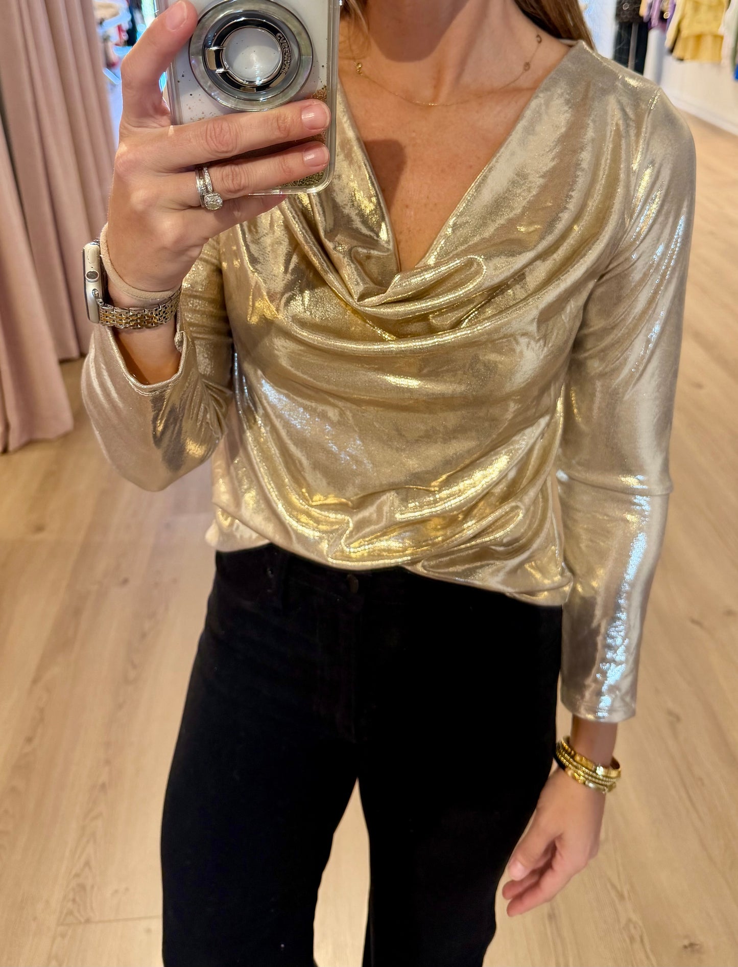 Shiny Gold Cowl Neck Top