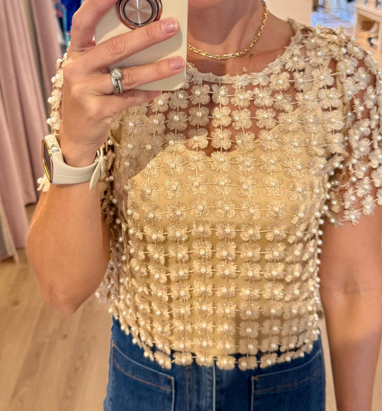 lurex pearl crochet top