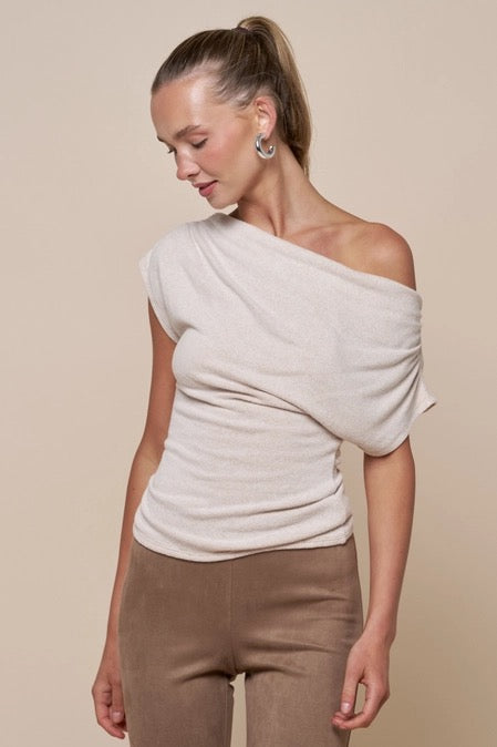 Oatmeal Ruched Top