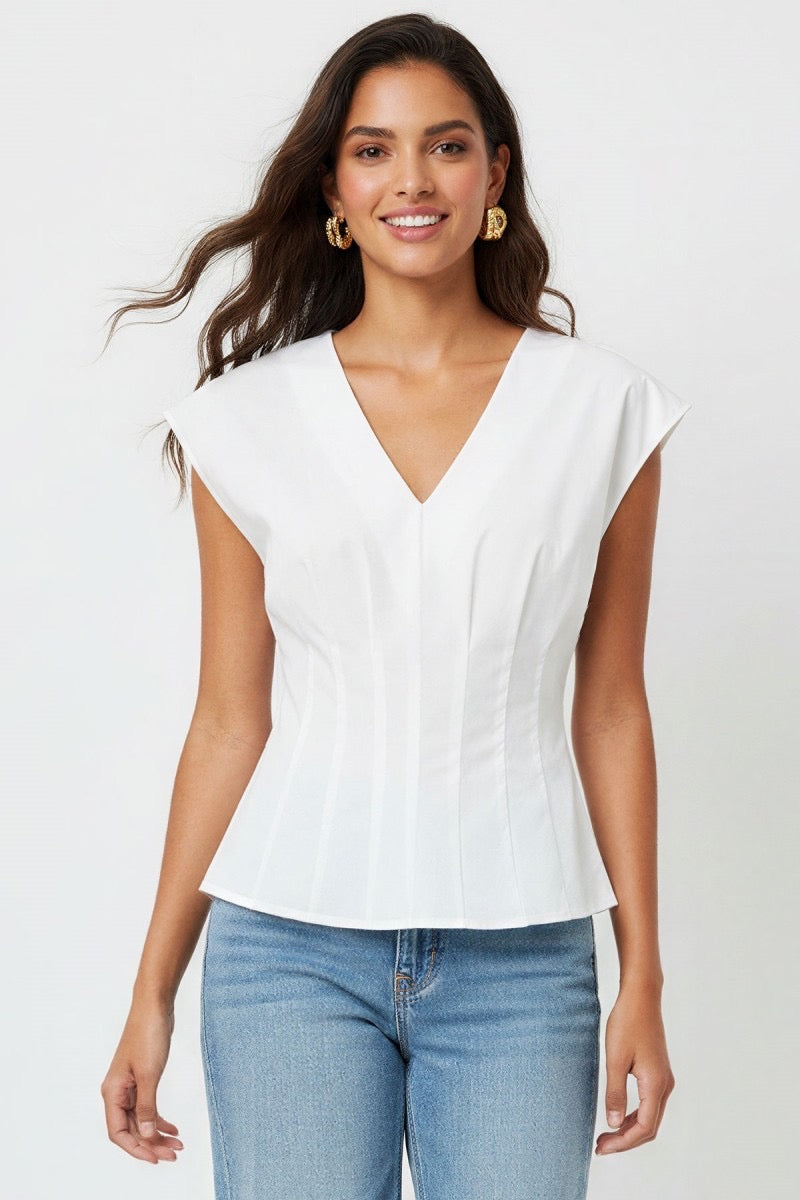 Pleated V Neck