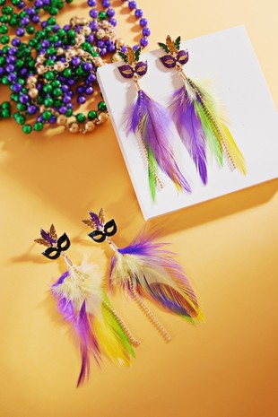 Mardi Gras Feather Earring