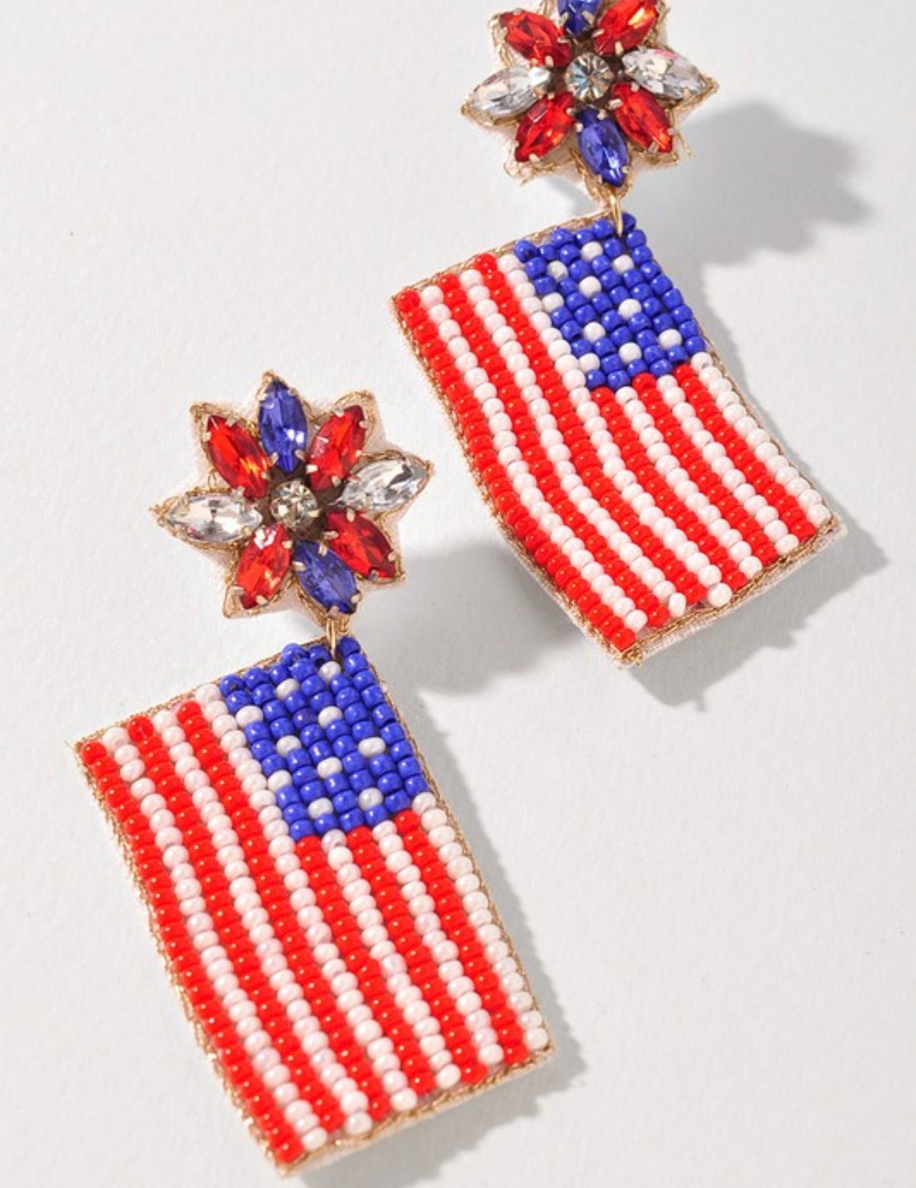 beaded USA flag earrings
